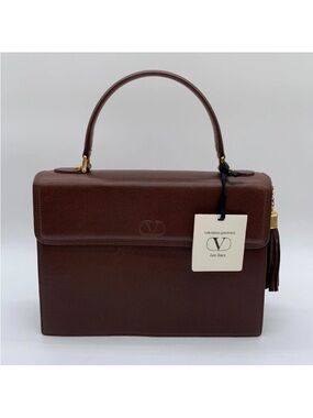 Valentino Garavani Brown Top-Handle Leather Satchel with Tassel